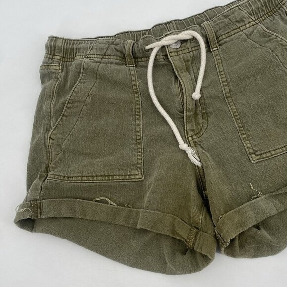 American Eagle Size 8 Olive Stretch Denim Utility Tomgirl Drawstring Shorts - Picture 7 of 16
